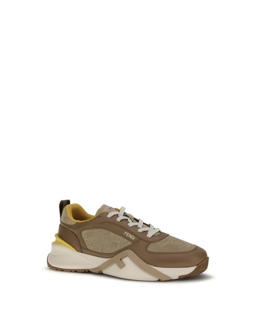 Fendi White Sneakers Flow Calf Leather Nocc/Biscuit/G. Trainers for men