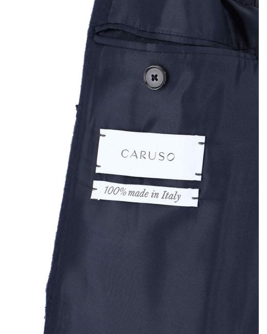 Caruso Blue Double-Breasted Wool Coat for men