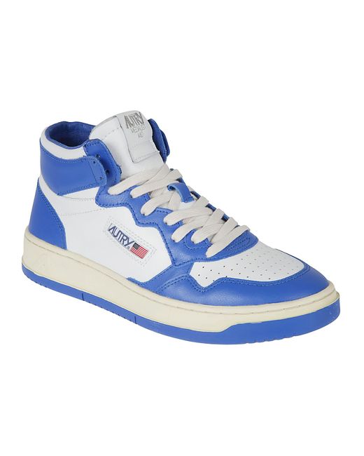 Autry Blue Logo Patched Mid Sneakers for men