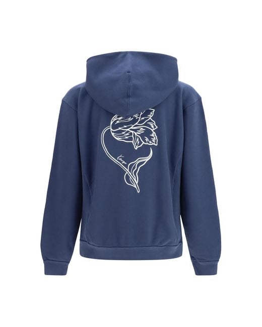 KENZO Blue Tulip Zip Hoodie Cotton Sweatshirts for men