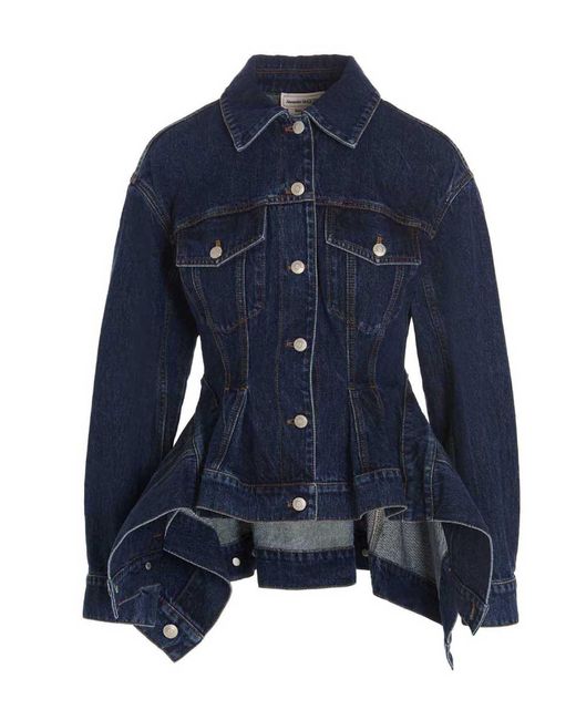 Alexander McQueen Blue Peplum Denim Jacket