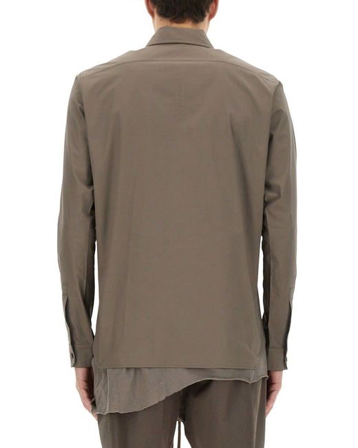 Rick Owens Brown Structured Cotton Work Shirt With Button-Down Front for men