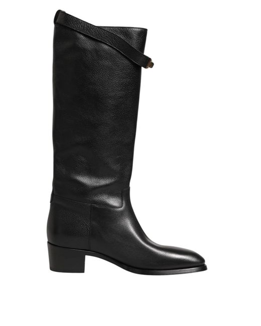 Dolce & Gabbana Black Kneehigh Leather Boots Block Heel for men