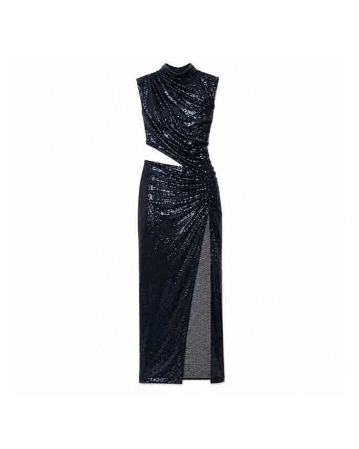 Amazuìn Blue Cosmic Sequined Stretch Tulle Detachable Maxi Dress With Cut-Out Detail And Side Slit