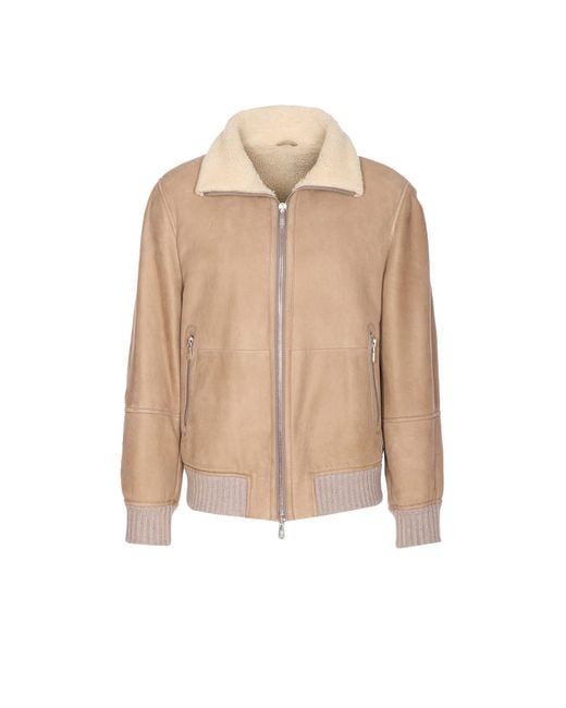 Brunello Cucinelli Natural Suede Shearling Curly Bomber for men