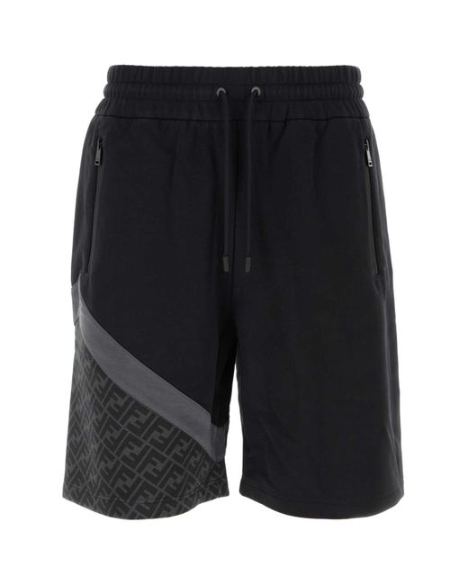 Fendi Black Cotton Blend Bermuda Shorts for men