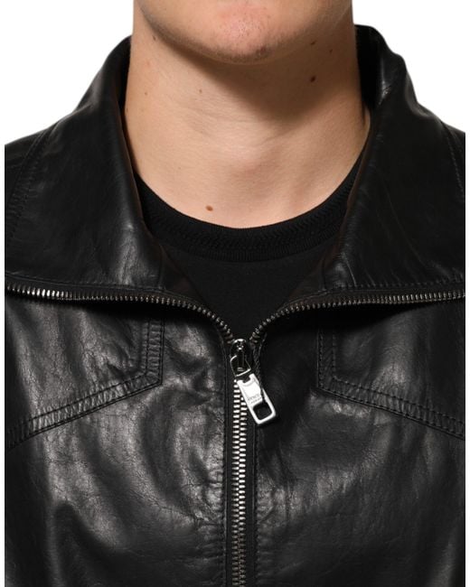Dolce & Gabbana Black Leather Jackets for men