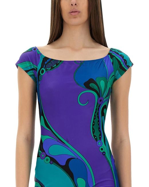 Emilio Pucci Blue Fitted Jumpsuit With Print
