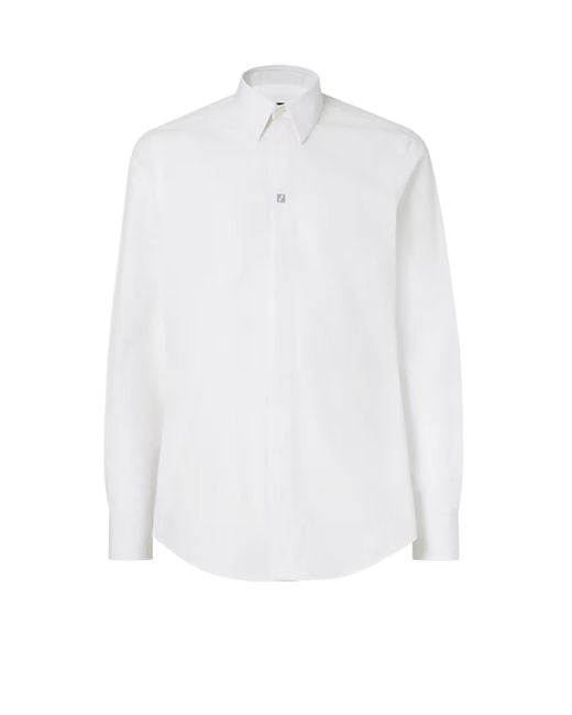 Fendi White Cotton Shirt With Metal Ff Button for men