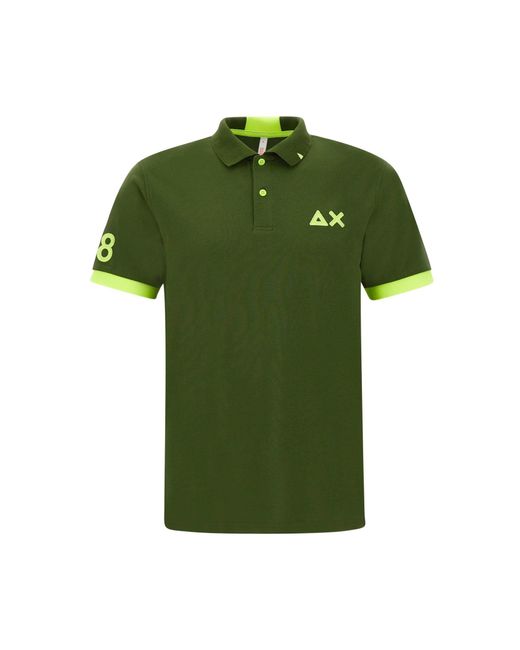 Sun 68 Green Fluo Logo Cotton Polo Shirt for men