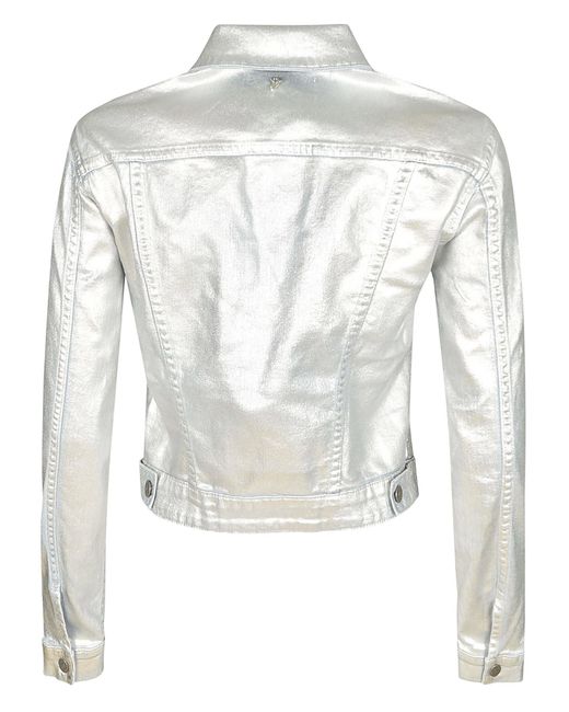 Dondup White Metallic Cropped Jacket