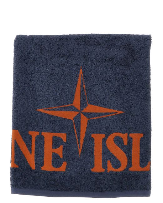 Stone Island Blue Beach Towel With Logo Embroidery for men