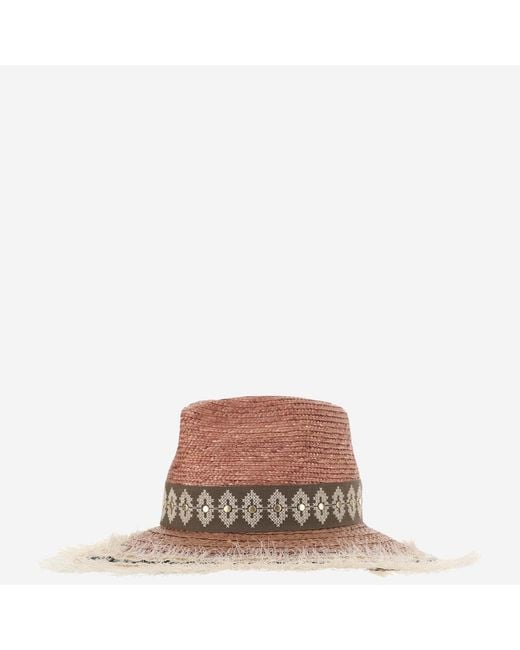 Ferruccio Vecchi Brown Straw And Viscose Blend Hat With Embroidery