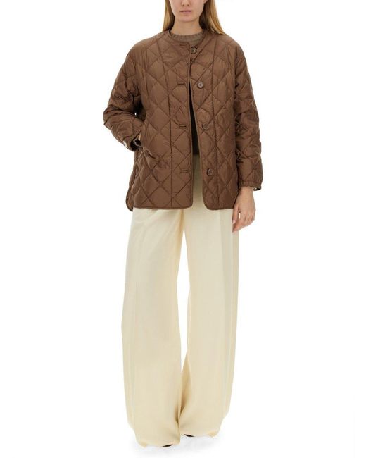 Max Mara Brown Buttoned Long-Sleeved Quilted Jacket