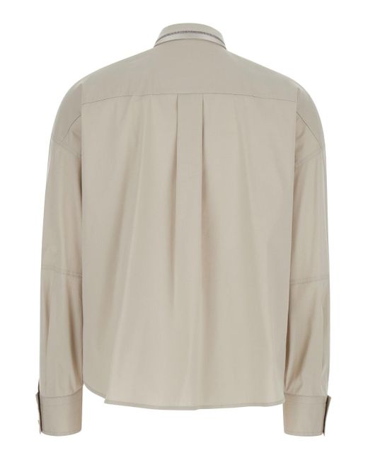 Brunello Cucinelli Gray Crop Shirt With Monile Detail