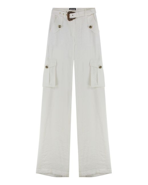 Versace Jeans Couture White Cargo Trousers Modal Wide-Leg
