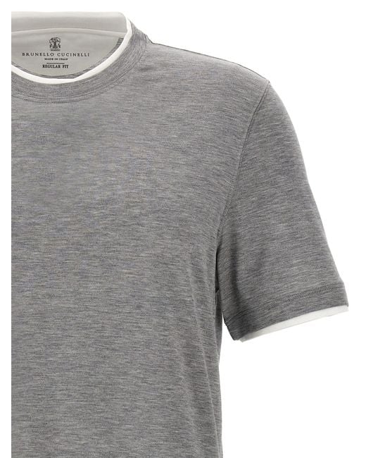Brunello Cucinelli Double Layer T-shirt Gray for men