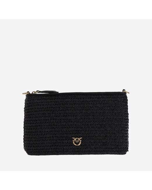 Pinko Black Flat Shoulder Bag Made Of Raffia