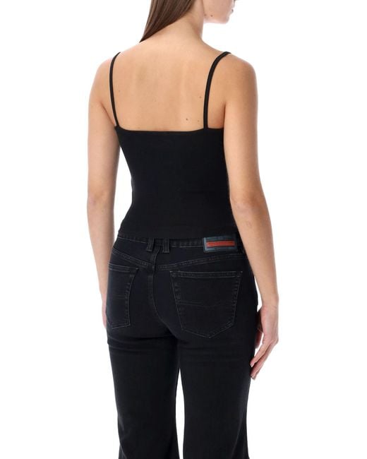 DIESEL Black Ribbed Stretch Cotton Top With Metallic Oval D Logo