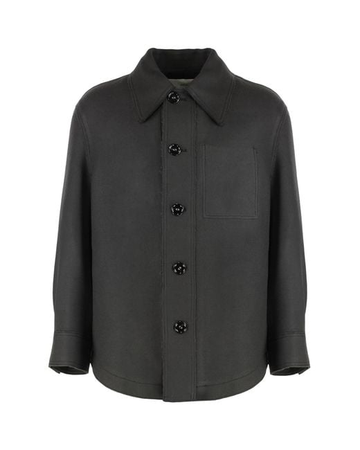 AMI Black Wool Gabardine Coat Virgin Bomber Jackets for men