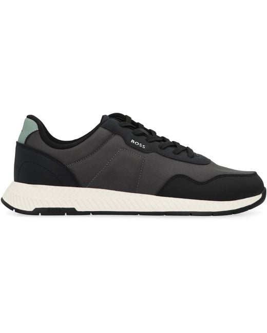Boss Black Low-Top Sneakers With Leather Insert Polyurethane Trainers for men