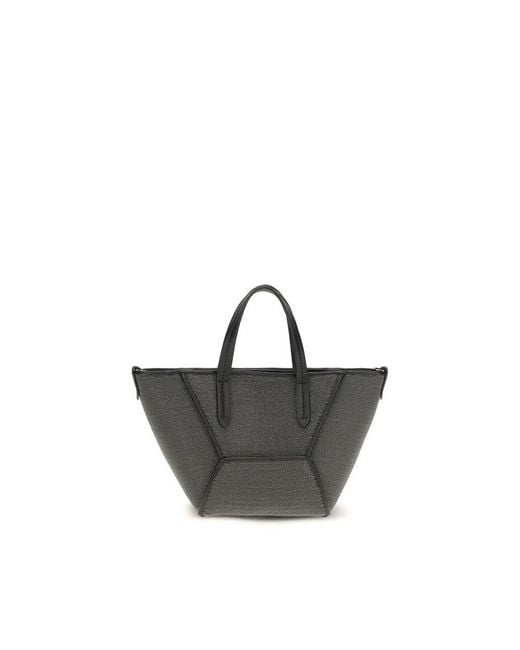 Brunello Cucinelli Gray Black Calf Leather Bos Taurus Shoulder Bag