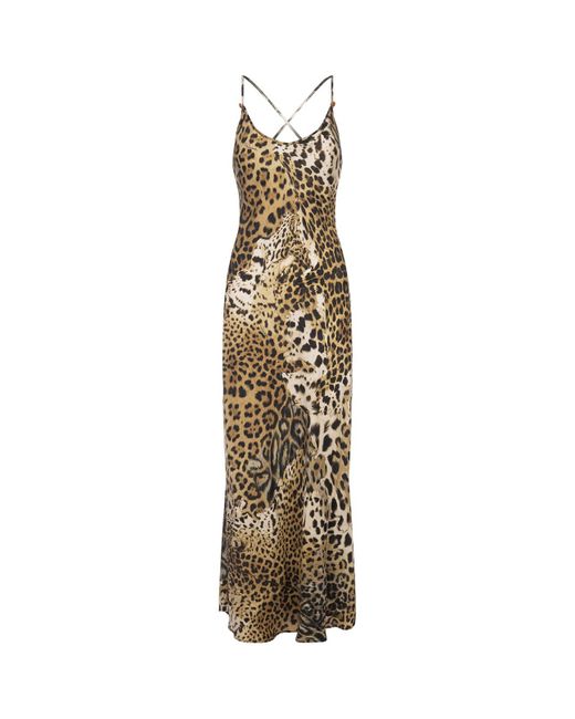 Roberto Cavalli Metallic Lingerie Dress With Leopard Print