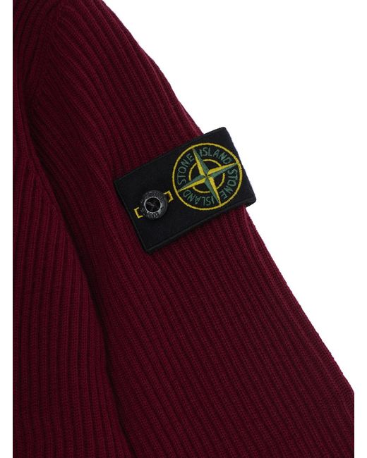 Stone Island Red Crew Neck Sweater With Patch Tops for men