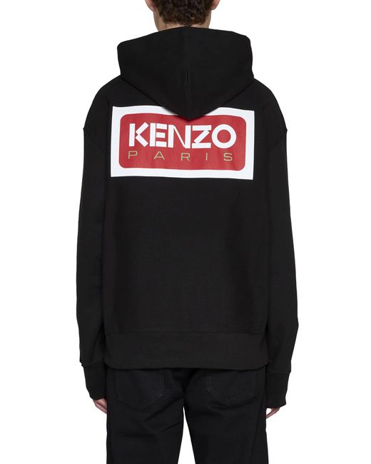 KENZO Black Logo Printed Hoodie for men