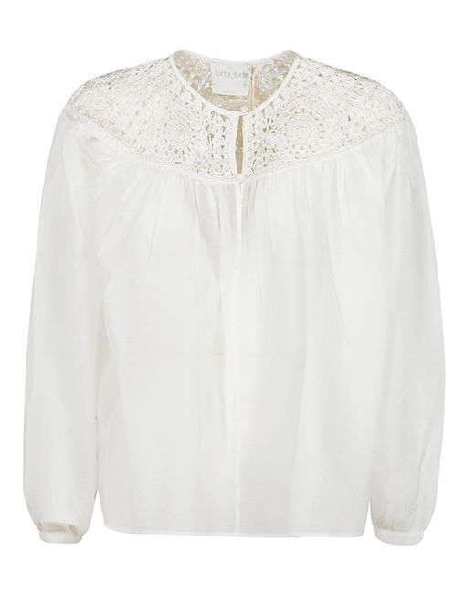 Forte Forte White Perforated Paneled Long-Sleeved Blouse