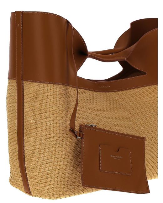 Alexander McQueen Brown The Large Bow Raffia & Leather Tote Bag