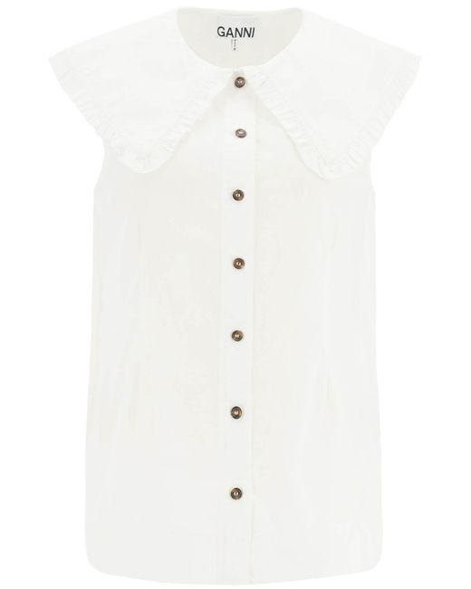 Ganni White Cotton Sleeveless Shirt