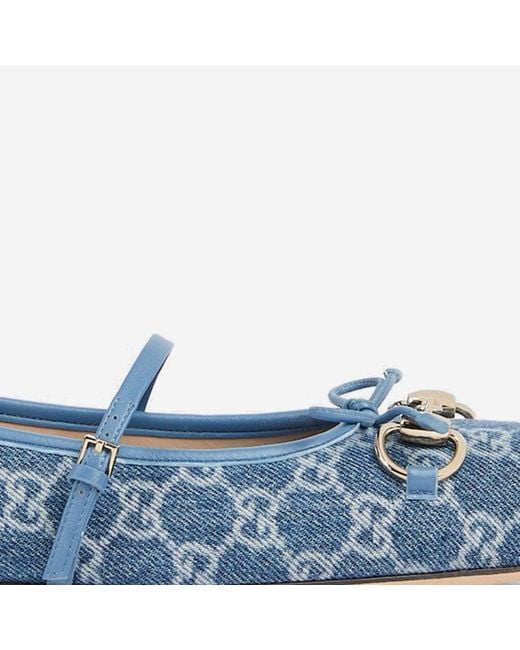 Gucci Blue Flats Gg Fabric Leather And