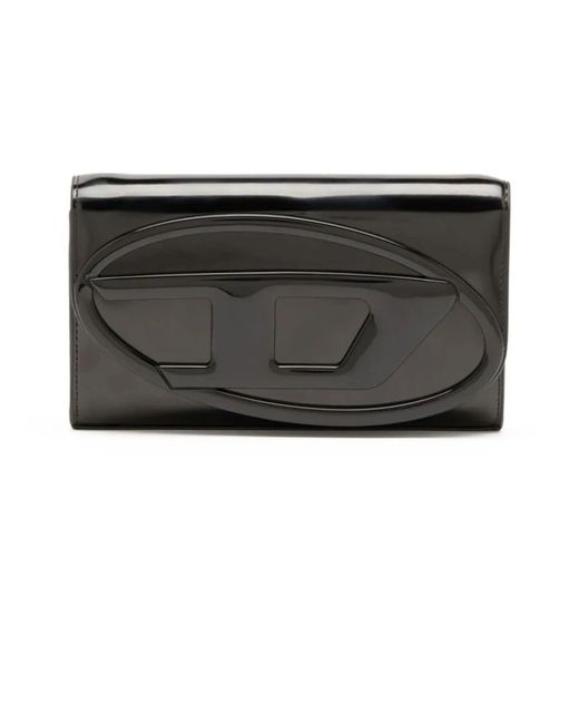 DIESEL Black 1Dr Mirrored Leather Wallet