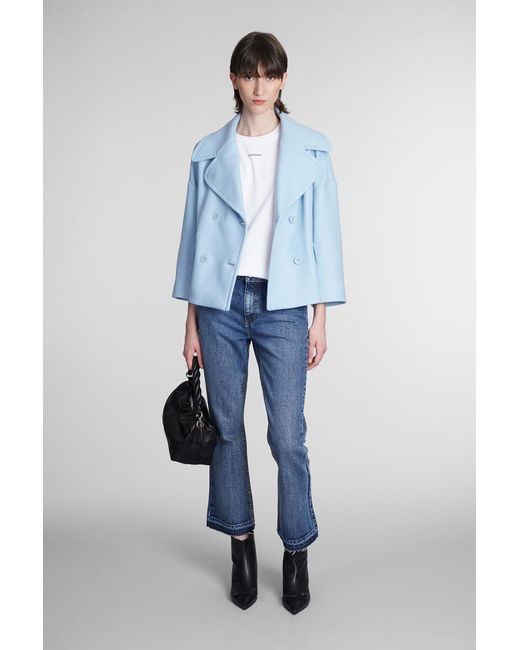 RED Valentino Coat In Cyan Wool in Blue 