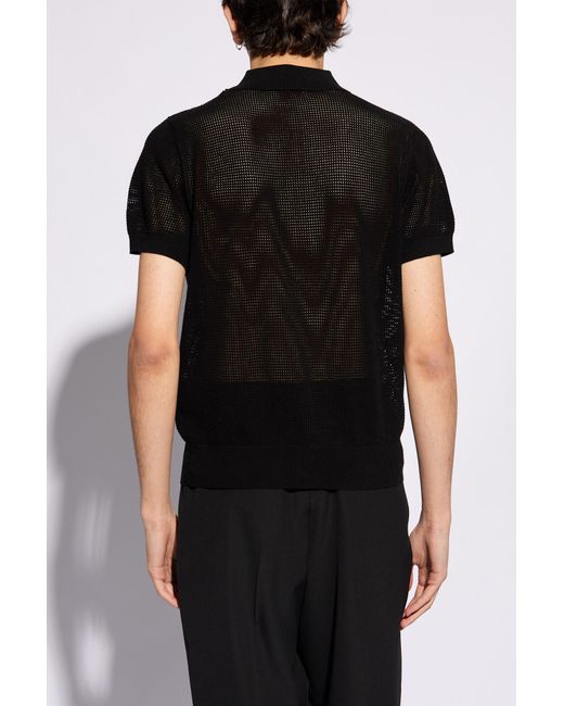 Dries Van Noten Black Perforated Polo Shirt for men