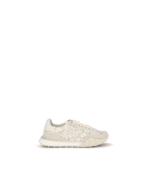 Dolce & Gabbana White Beige Calf Leather Bos Taurus Sneakers
