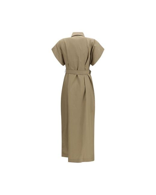 Brunello Cucinelli Green Beige Cotton Casual Dress
