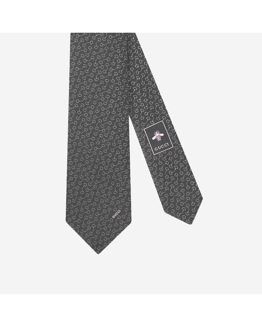 Gucci Gray Jacquard Silk Tie With Embroidery Ties & Bow for men