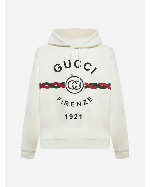 Gucci Firenze 1921 Cotton Hoodie in White for Men | Lyst