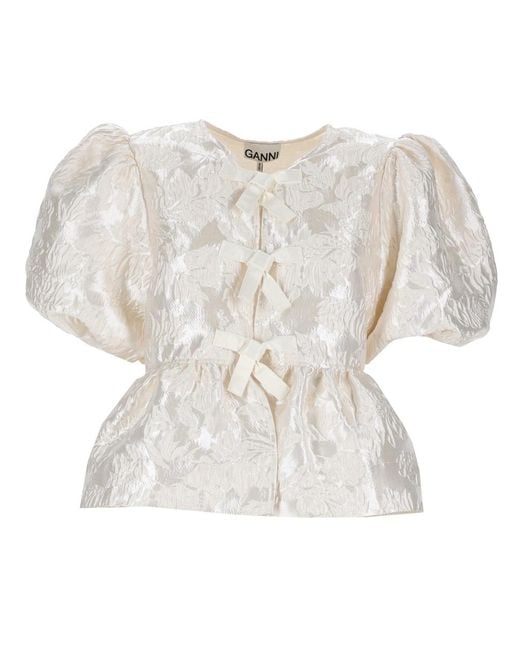 Ganni White Peplum Top Recycled Polyester Tops