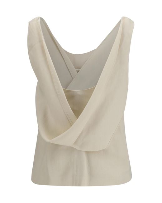 Brunello Cucinelli Gray Twill Top Viscose-Linen Tops