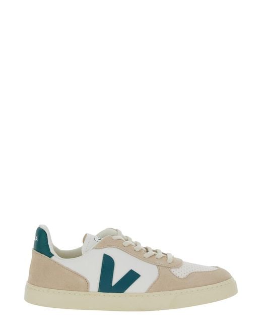 Veja White Sneakers Small V-10 Leather Organic Traced Trainers for men