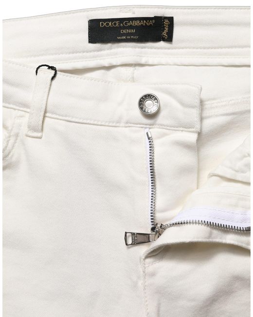 Dolce & Gabbana Natural Tattered Skinny Cotton Denim Jeans Elastane Clothing