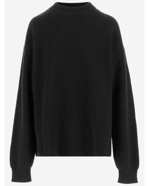 Jil Sander Black Ribbed Knit Wool Sweater