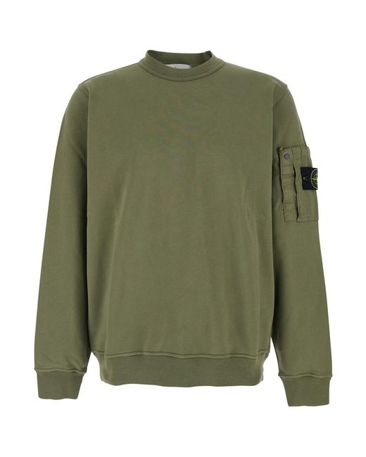 Stone Island Green Crewneck Sweatshirt, Cotton Sweatshirts for men