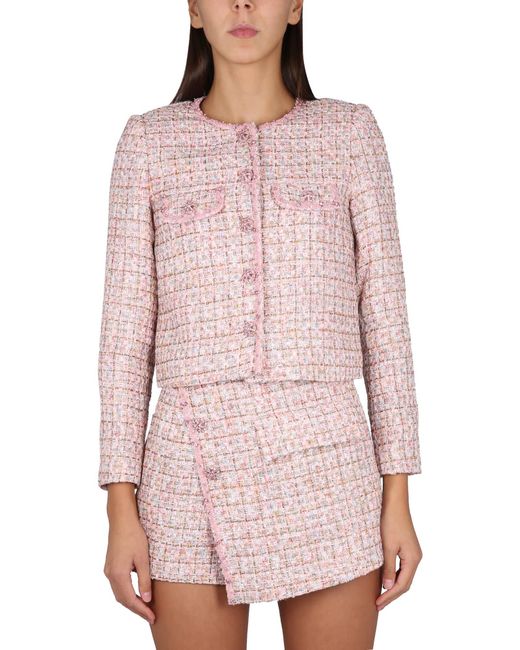 SelfPortrait Boucle Jacket in Pink Lyst