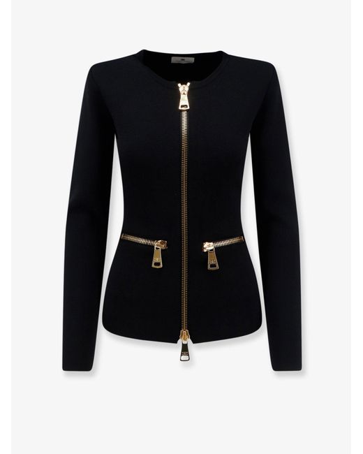 Elisabetta Franchi Black Knitted Blazer With Zip Viscose Blazers