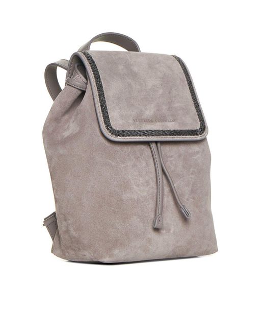 Brunello Cucinelli Gray Suede And Leather Backpack
