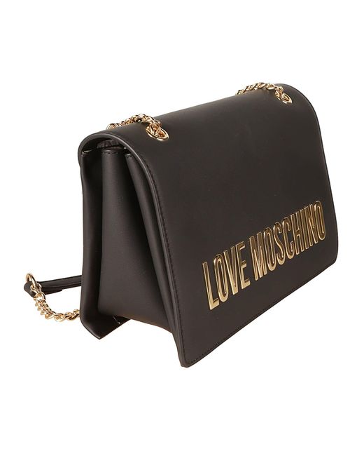 Love Moschino Black Logo Plaque Applique Shoulder Bag